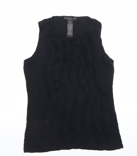 Design History Women's Black Sleeveless Ruffle Tank Top Size 12