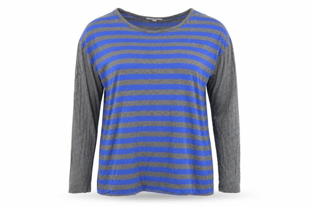 Gap Women's Blue Grey Striped Long Sleeve Cotton Modal T-Shirt Medium