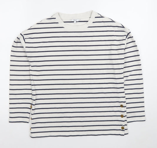 Next Women's White Striped Long Sleeve Button Detail T-Shirt XS