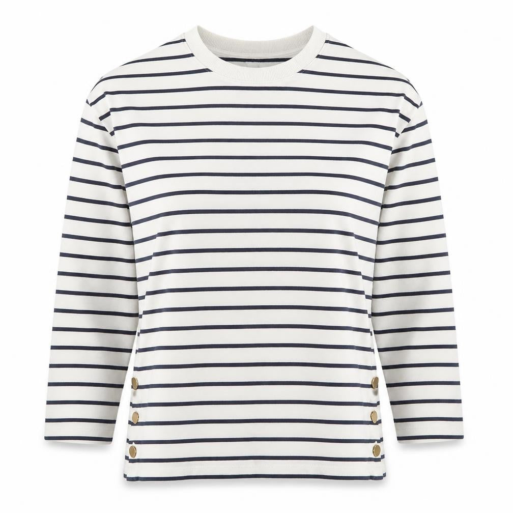 Next Women's White Striped Long Sleeve Button Detail T-Shirt XS