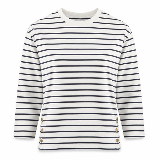 Next Women's White Striped Long Sleeve Button Detail T-Shirt XS
