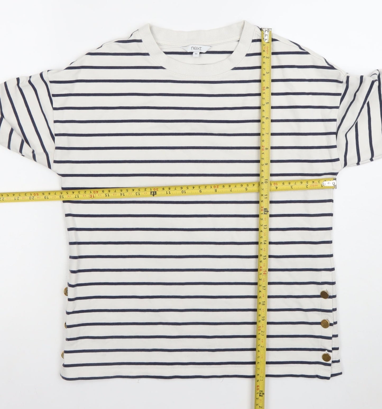 Next Women's White Striped Long Sleeve Button Detail T-Shirt XS