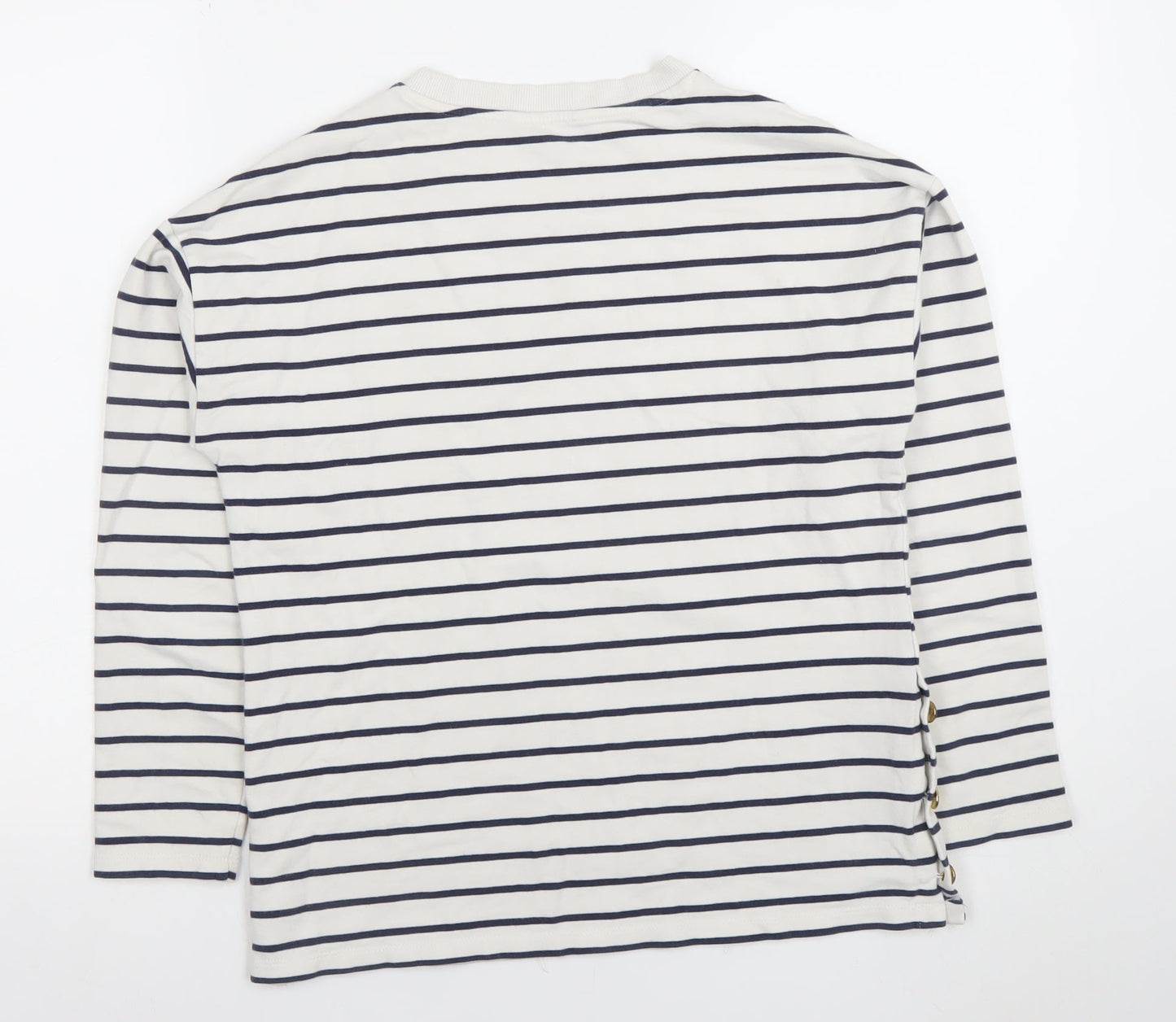 Next Women's White Striped Long Sleeve Button Detail T-Shirt XS
