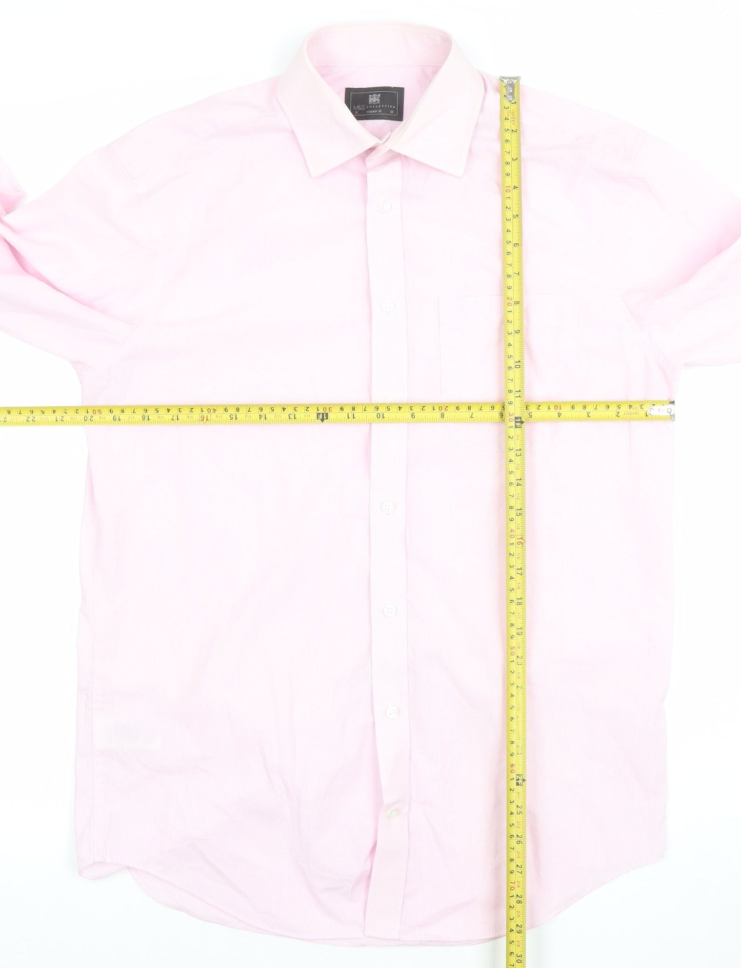 Marks and Spencer Mens Pink Regular Fit Long Sleeve Formal Shirt 15in 38cm