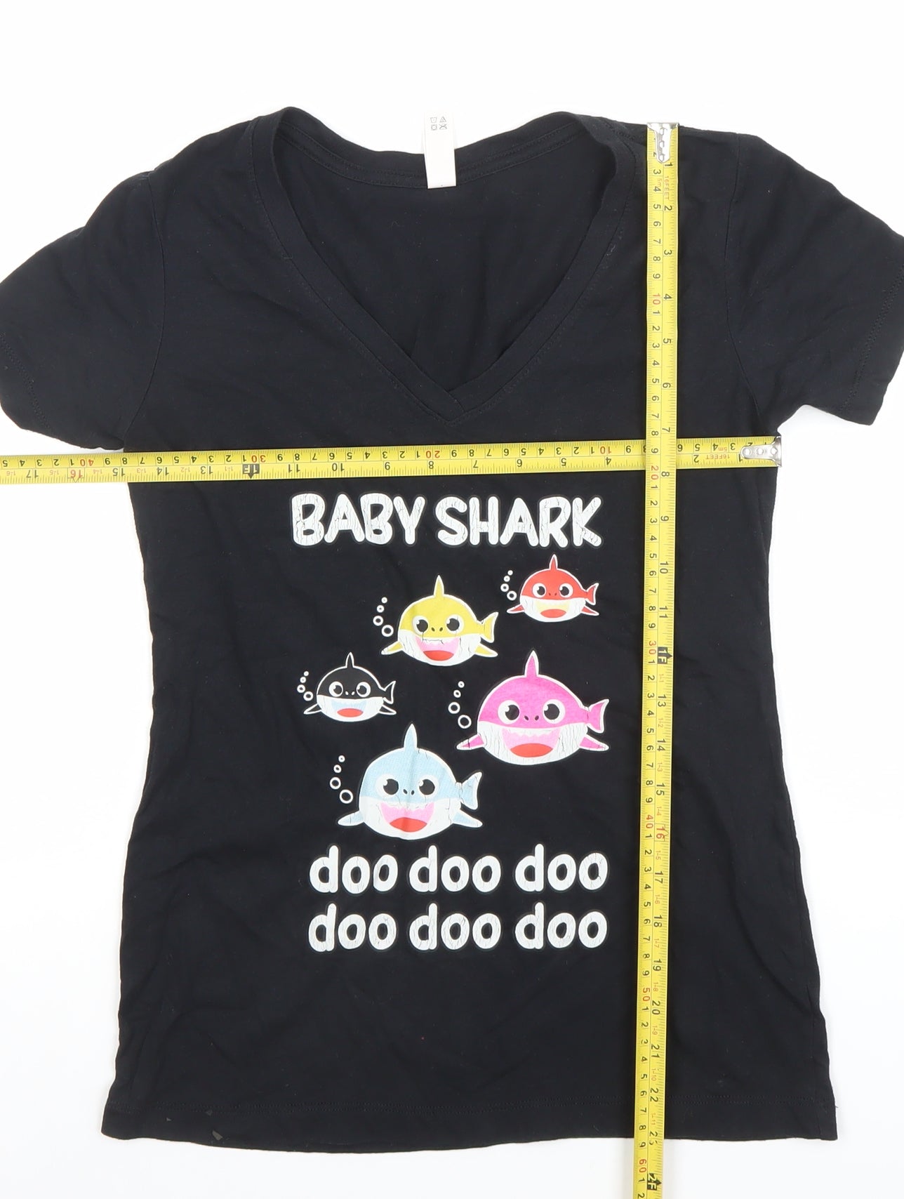 Ideal by Next Level Women's Black Baby Shark V-Neck Cotton T-Shirt Size S