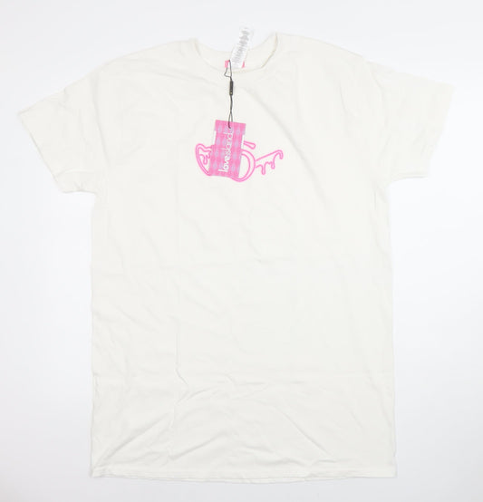 Love Island Women’s White Cotton T-Shirt Dress Size S Crew Neck Short Sleeve