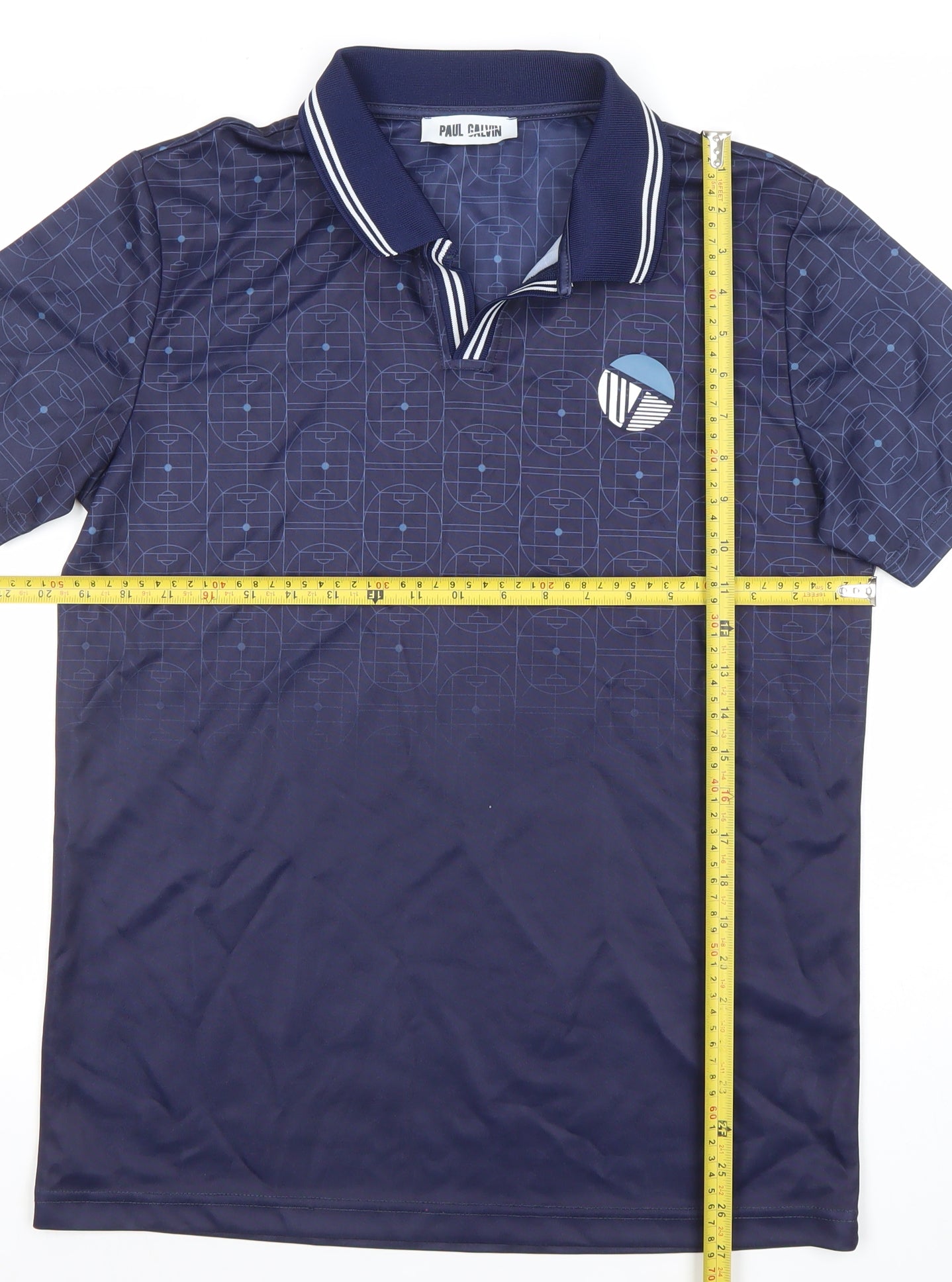 Paul Galvin Mens Blue Geometric Polo Shirt Large 105cm Chest