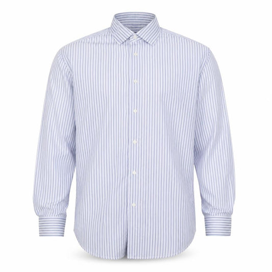 Daniel Hechter Men's Blue Striped 17in Regular Fit Cotton Long Sleeve Shirt