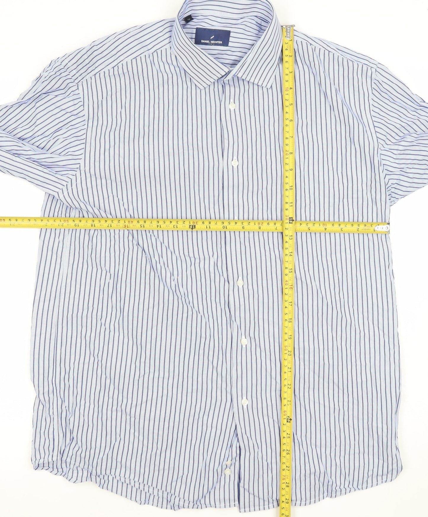 Daniel Hechter Men's Blue Striped 17in Regular Fit Cotton Long Sleeve Shirt