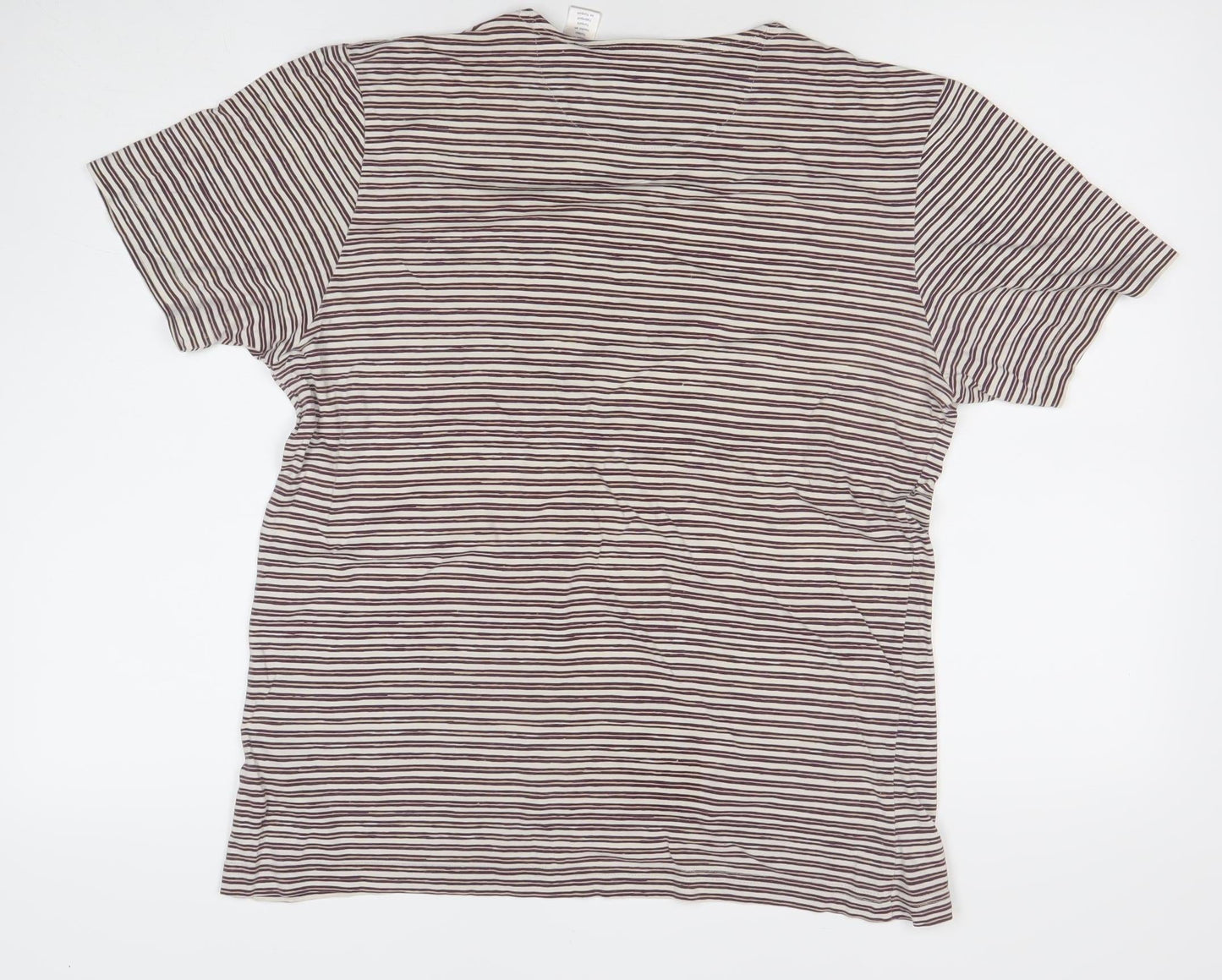 Farah Men's Beige and Brown Striped Crew Neck Cotton T-Shirt XS
