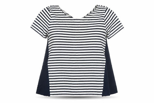Marks and Spencer Womens Navy Striped Short Sleeve V-Neck Top Size 12