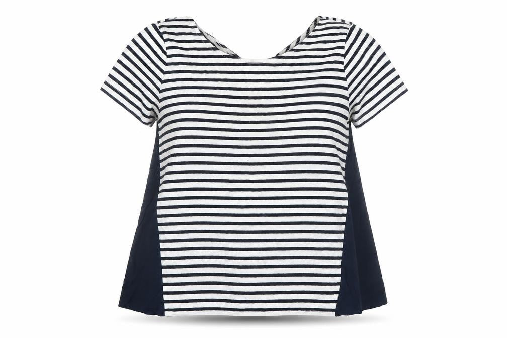 Marks & Spencer Womens Navy Striped Short Sleeve V-Neck Top Size 12