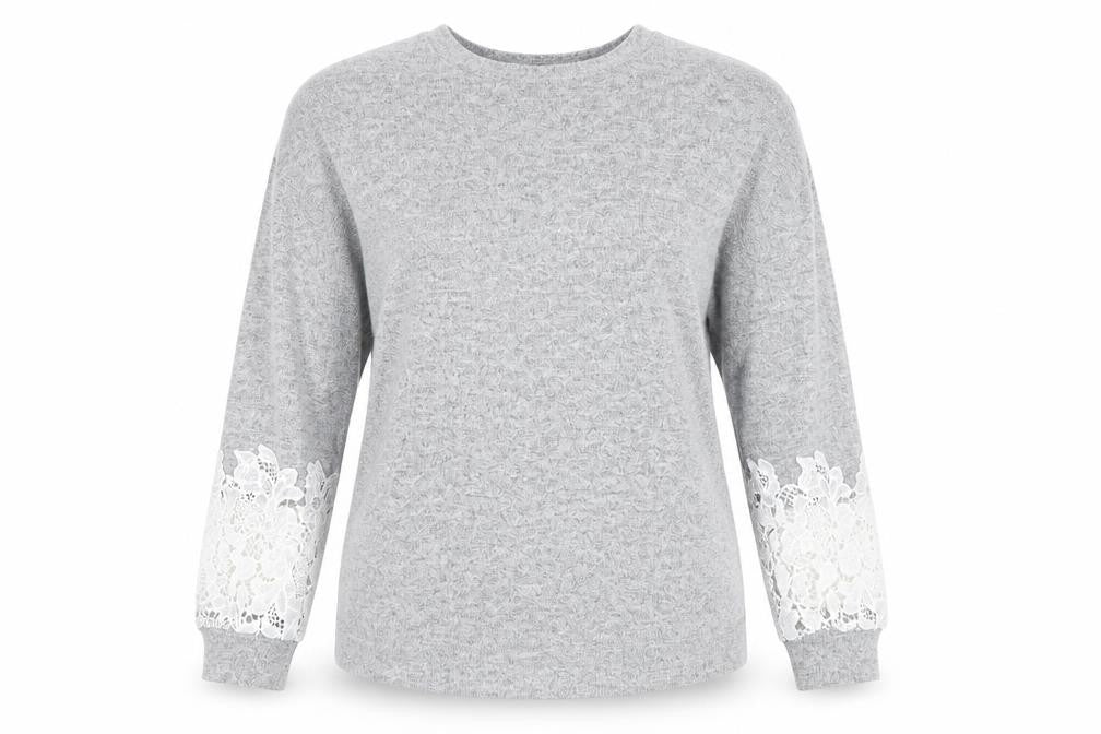 Dorothy Perkins Women’s Grey Long Sleeve Lace Pullover Jumper Size 12