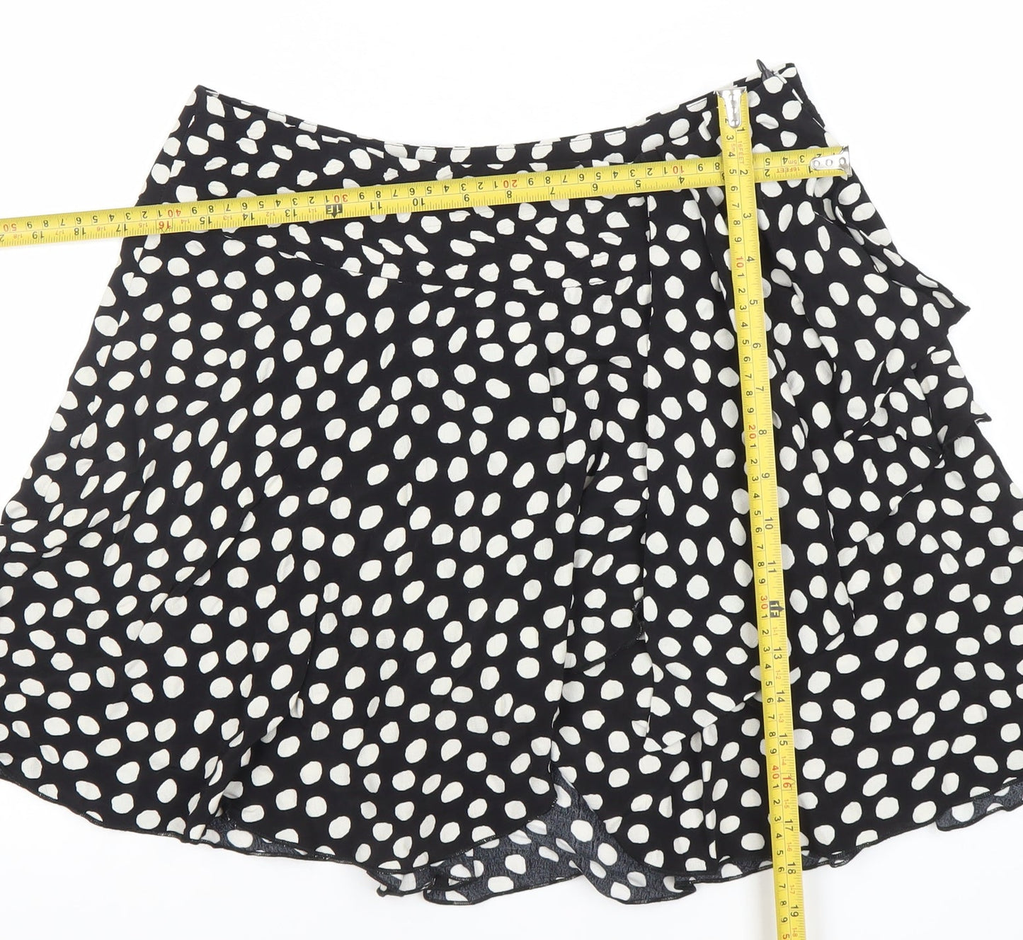 Savida Women’s Black Polka Dot Wrap Ruffle Skirt Size 12
