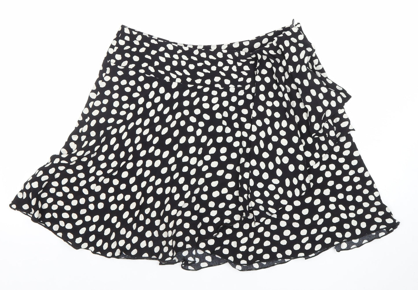 Savida Women’s Black Polka Dot Wrap Ruffle Skirt Size 12