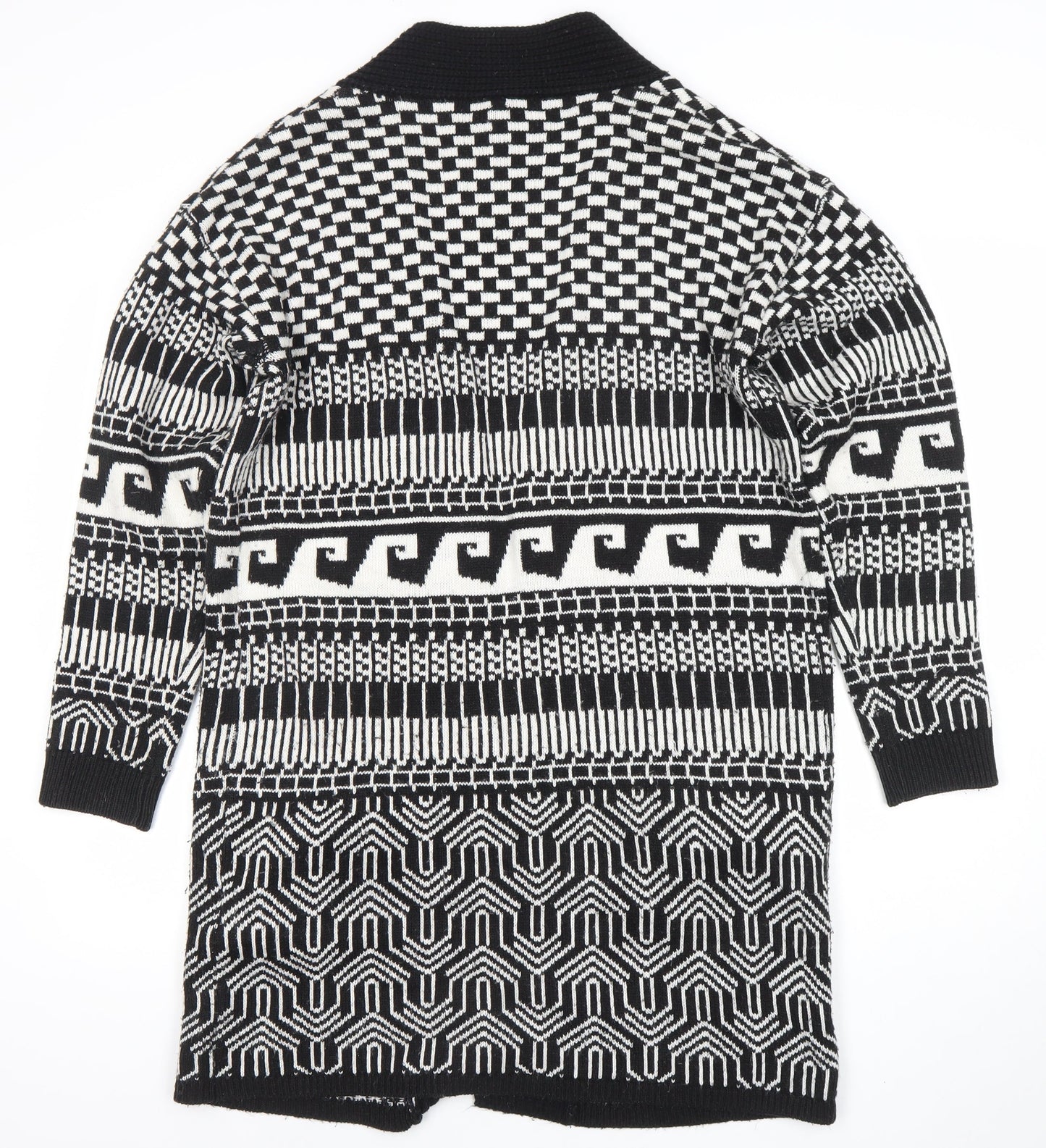 FB Sister Womens Black L Open Knit Geometric Long Cardigan
