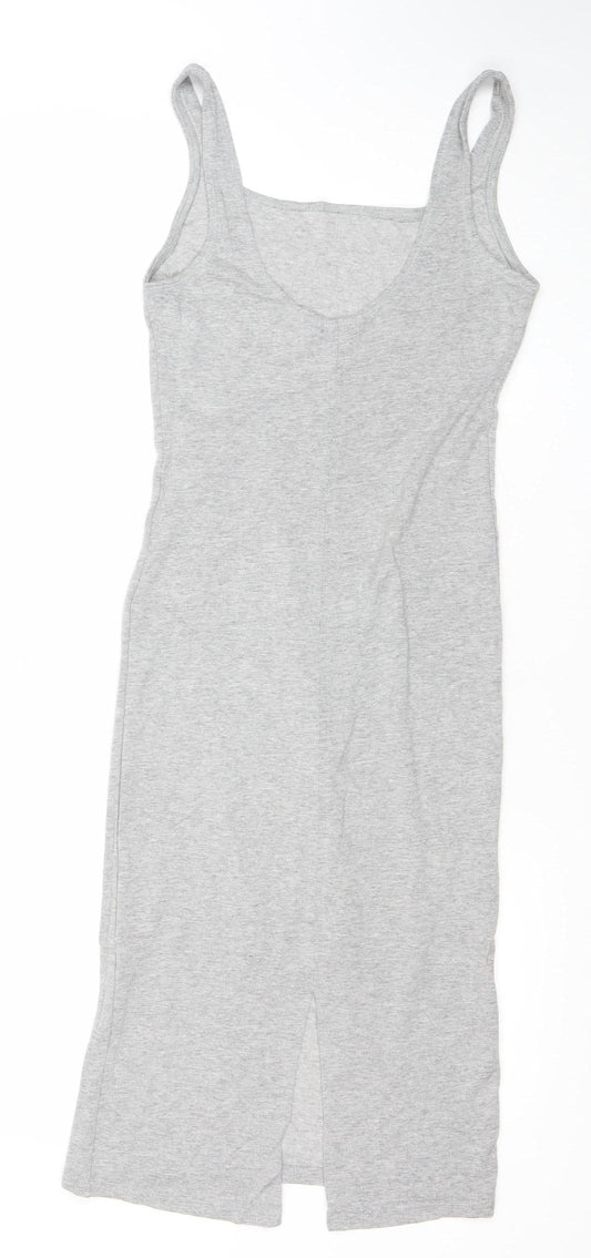Bershka Women’s Grey Sleeveless Bodycon Knit Dress Size M