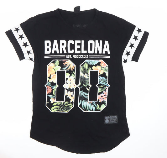 Barcelona Designs Men's Black Floral Graphic City T-Shirt Size S