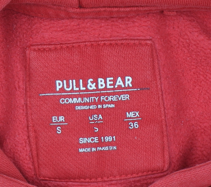 Pull & Bear Women Red Pullover Hoodie Small Cotton Blend Logo Style