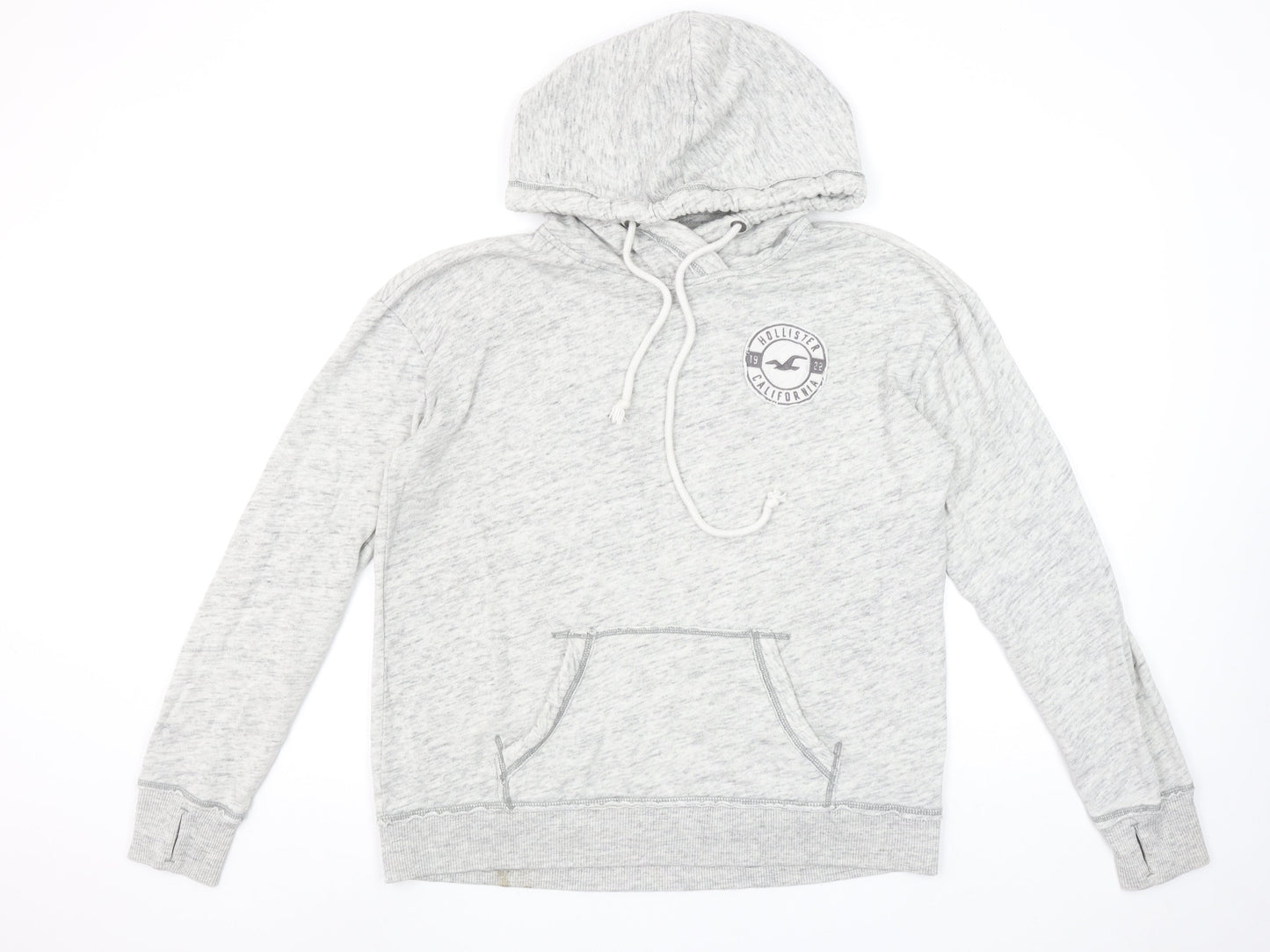Hollister Men’s Grey Pullover Hoodie L Logo Fleece Casual