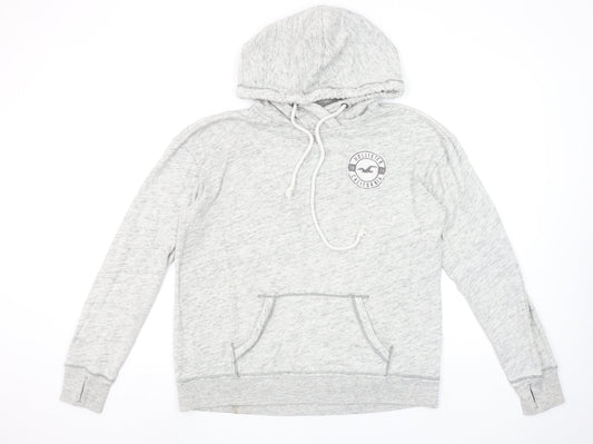 Hollister Men’s Grey Pullover Hoodie L Logo Fleece Casual
