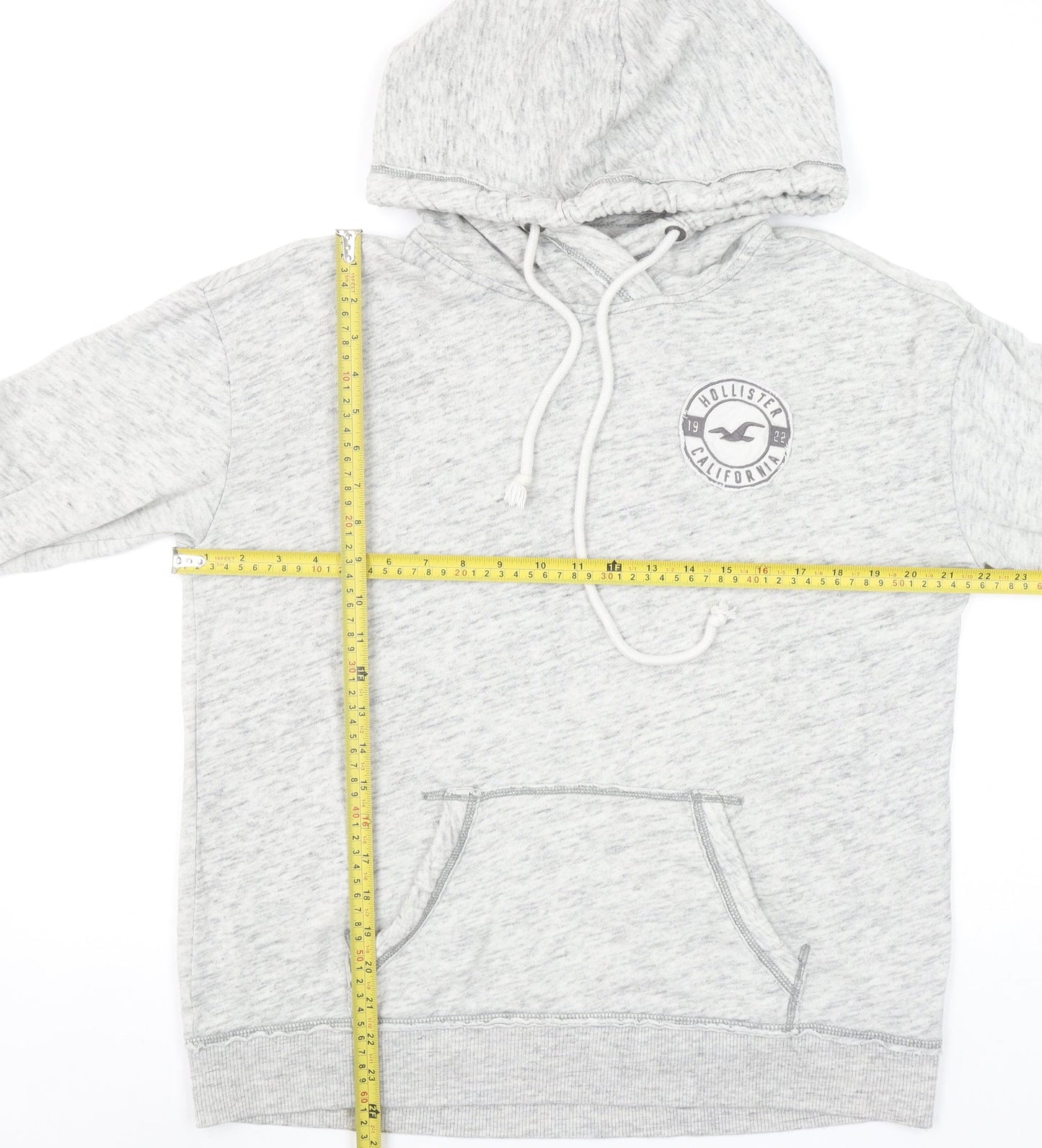 Hollister Men’s Grey Pullover Hoodie L Logo Fleece Casual