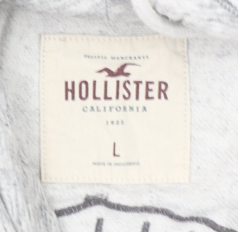 Hollister Men’s Grey Pullover Hoodie L Logo Fleece Casual