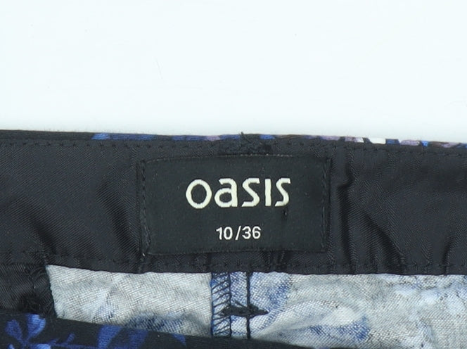Oasis Women's Blue Floral Cotton Blend Slim Trousers Size 10