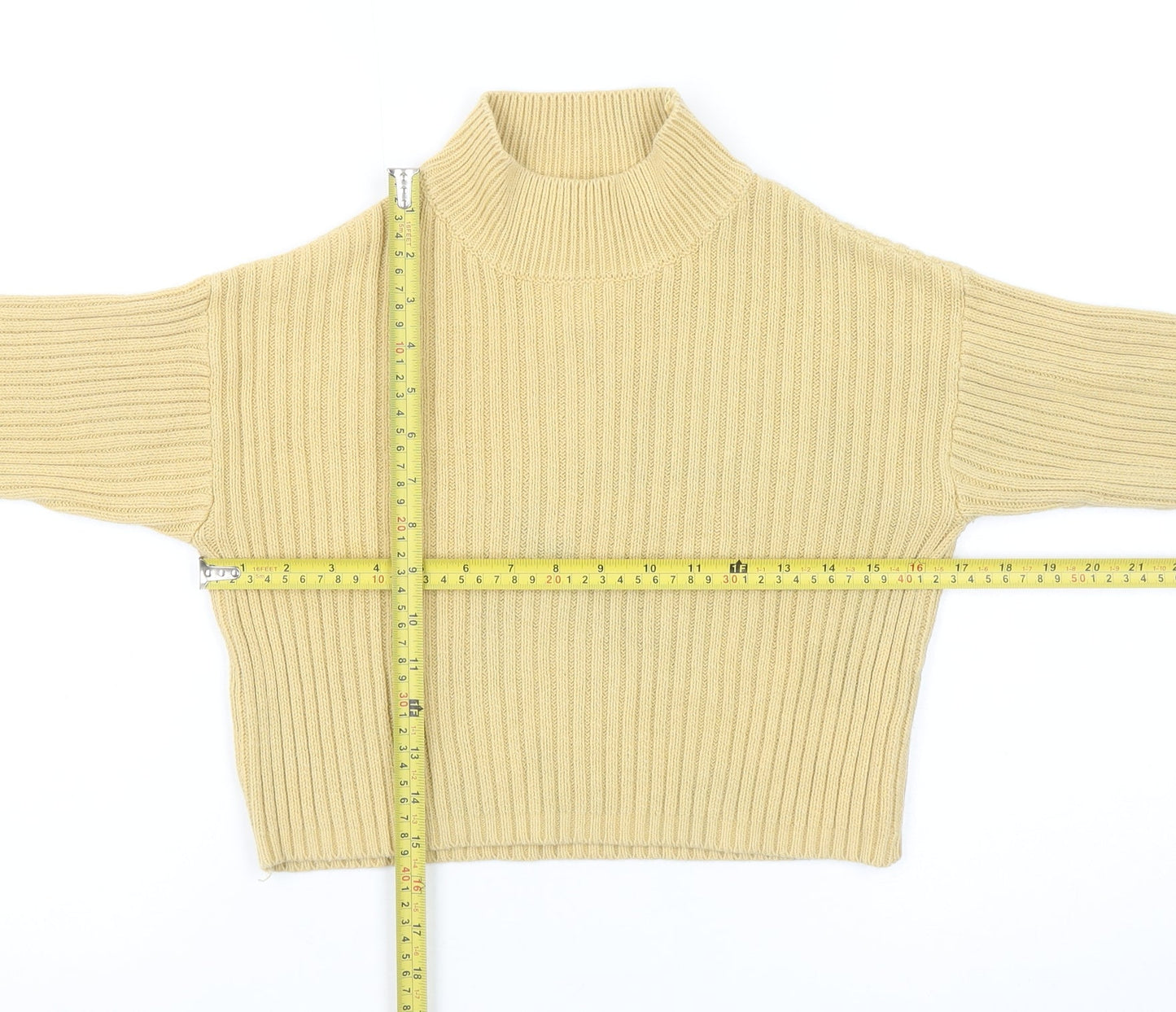 Zara Girls Beige Ribbed Mock Neck Wool Blend Jumper Size 11-12 Years