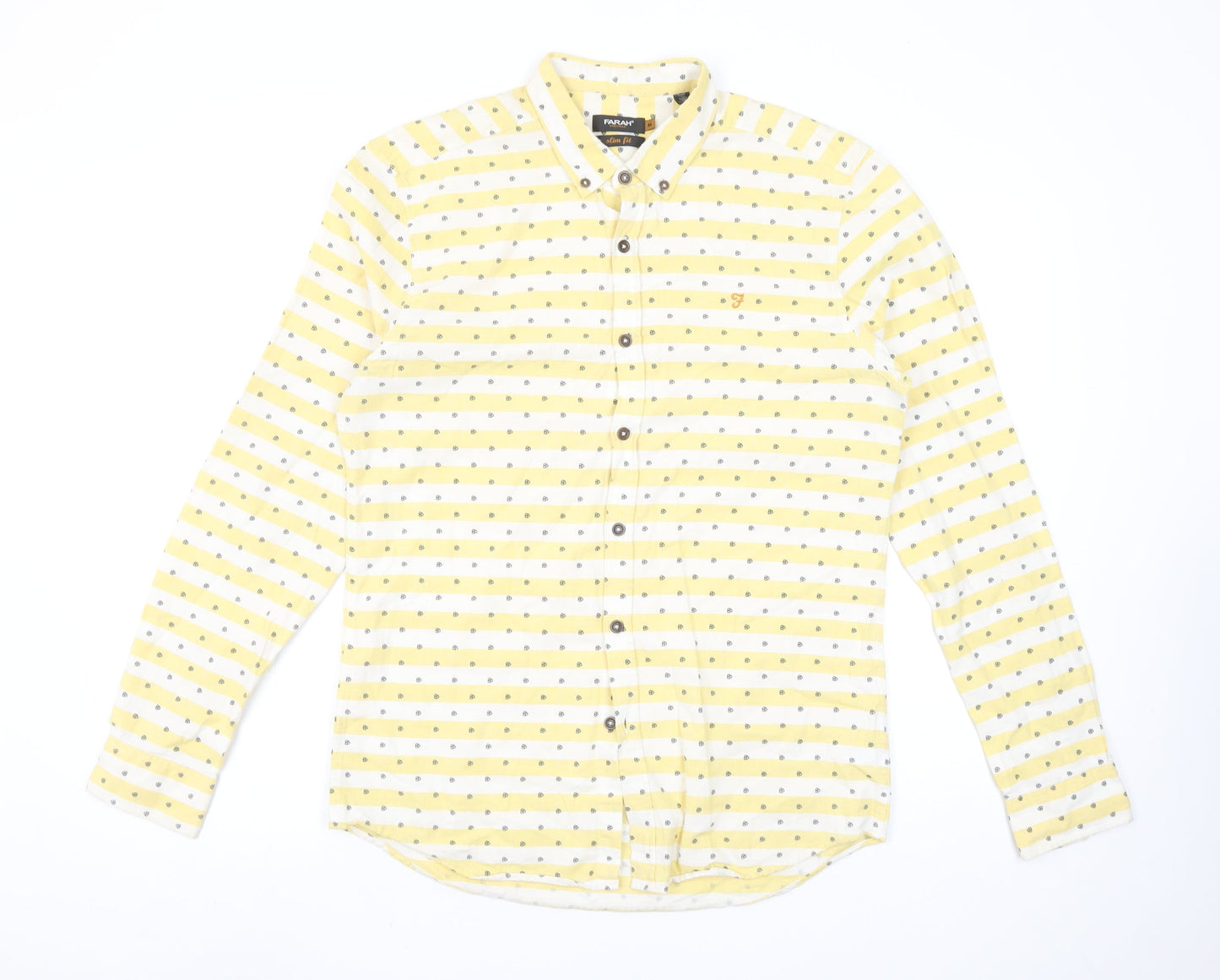Farah Vintage Men's Yellow Slim Fit Long Sleeve Button-Up Shirt Size M