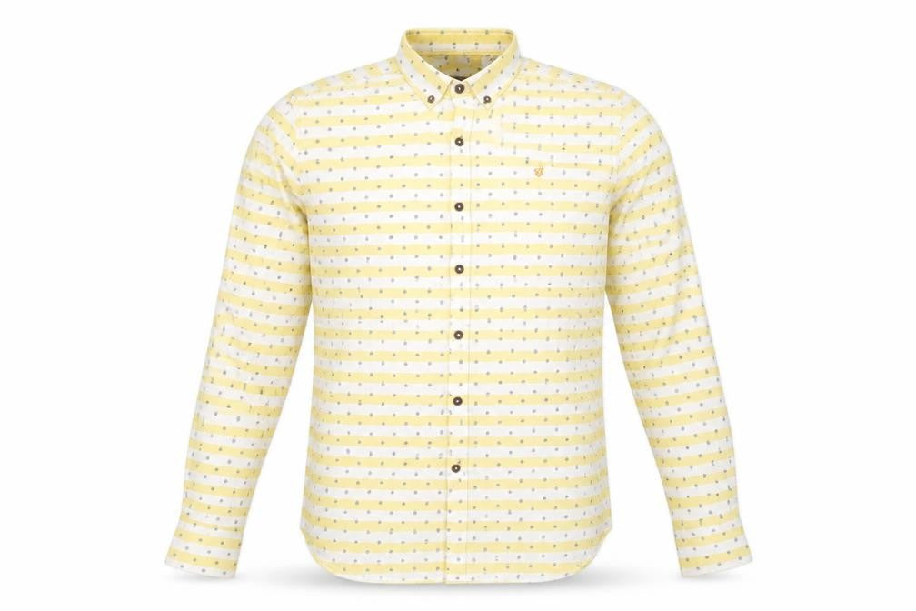 Farah Vintage Men's Yellow Slim Fit Long Sleeve Button-Up Shirt Size M
