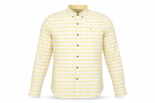 Farah Vintage Men's Yellow Slim Fit Long Sleeve Button-Up Shirt Size M