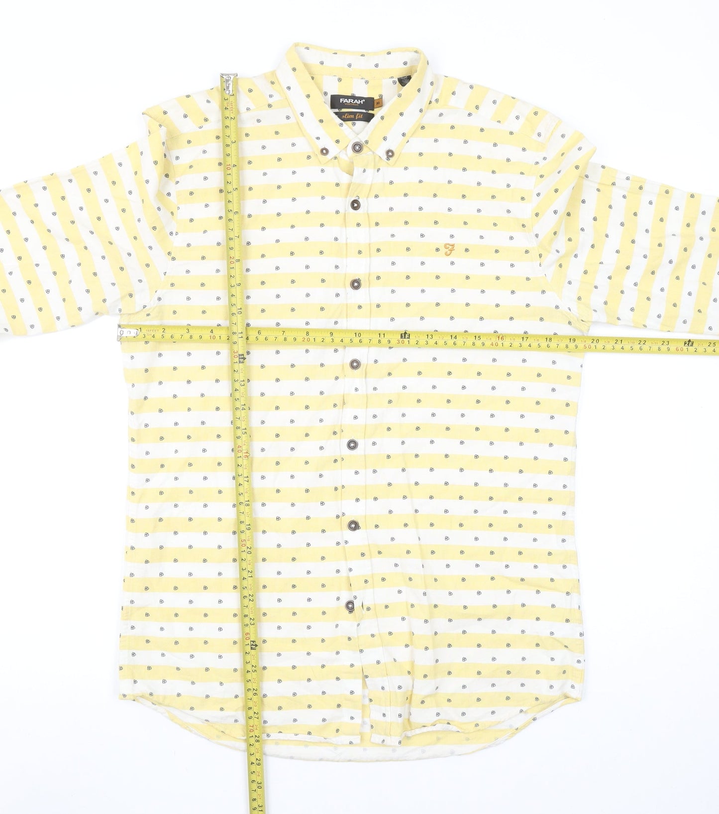 Farah Vintage Men's Yellow Slim Fit Long Sleeve Button-Up Shirt Size M