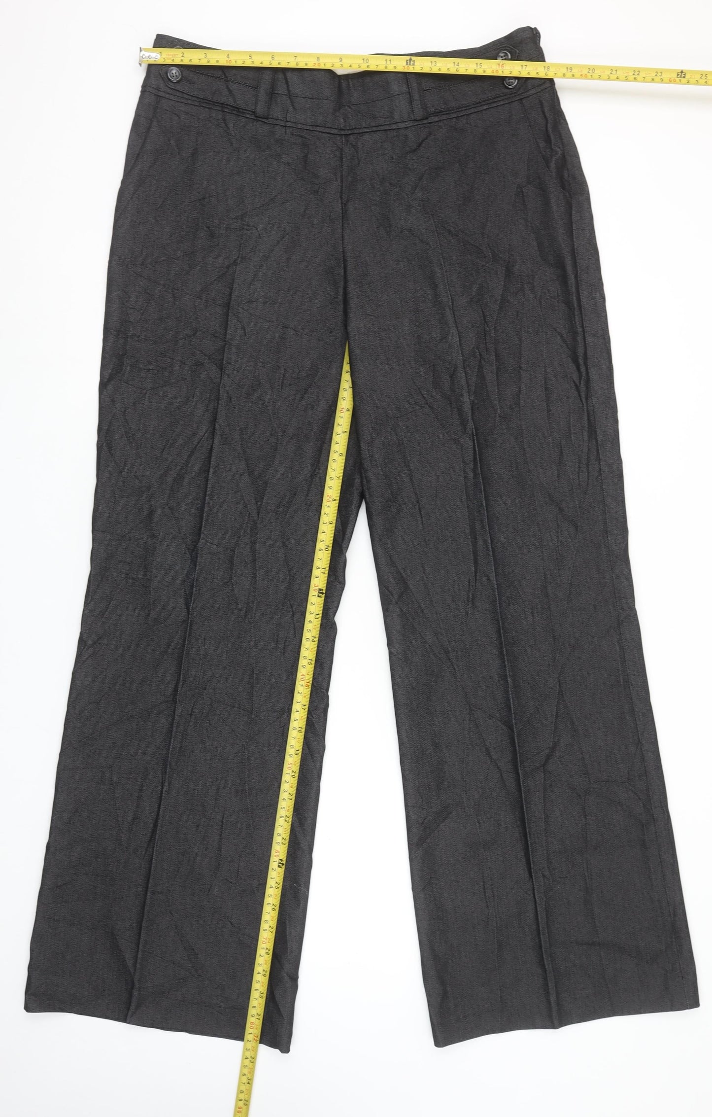 Marks and Spencer Womens Grey Wide-Leg Trousers UK 16 Polyester Blend