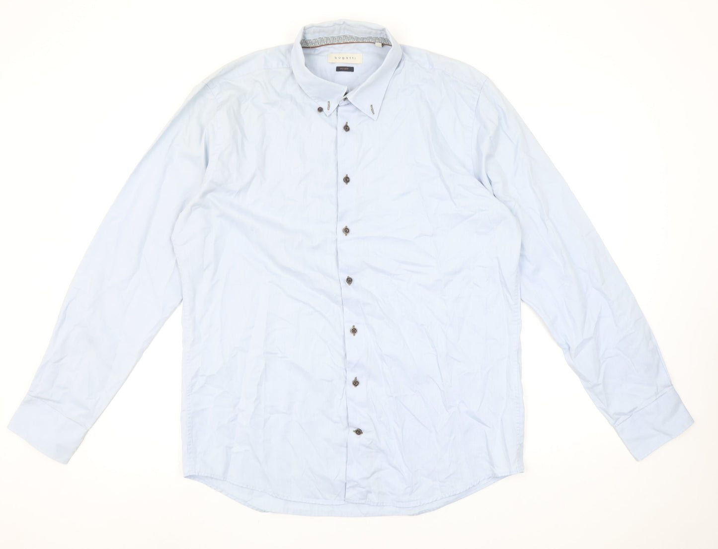 Bugatti Men's Blue Cotton Easy Care Long Sleeve Button Up Shirt L 41in