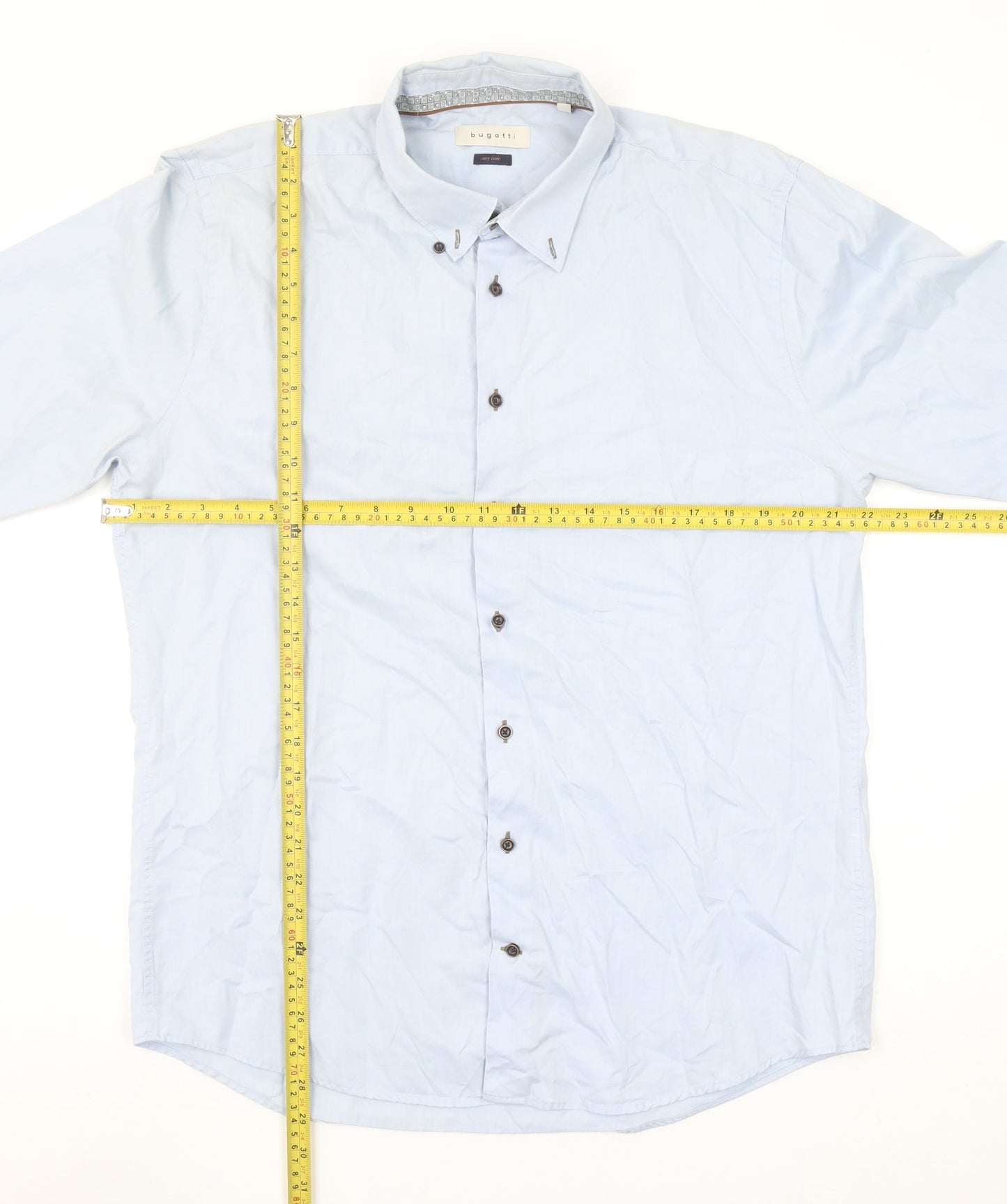 Bugatti Men's Blue Cotton Easy Care Long Sleeve Button Up Shirt L 41in