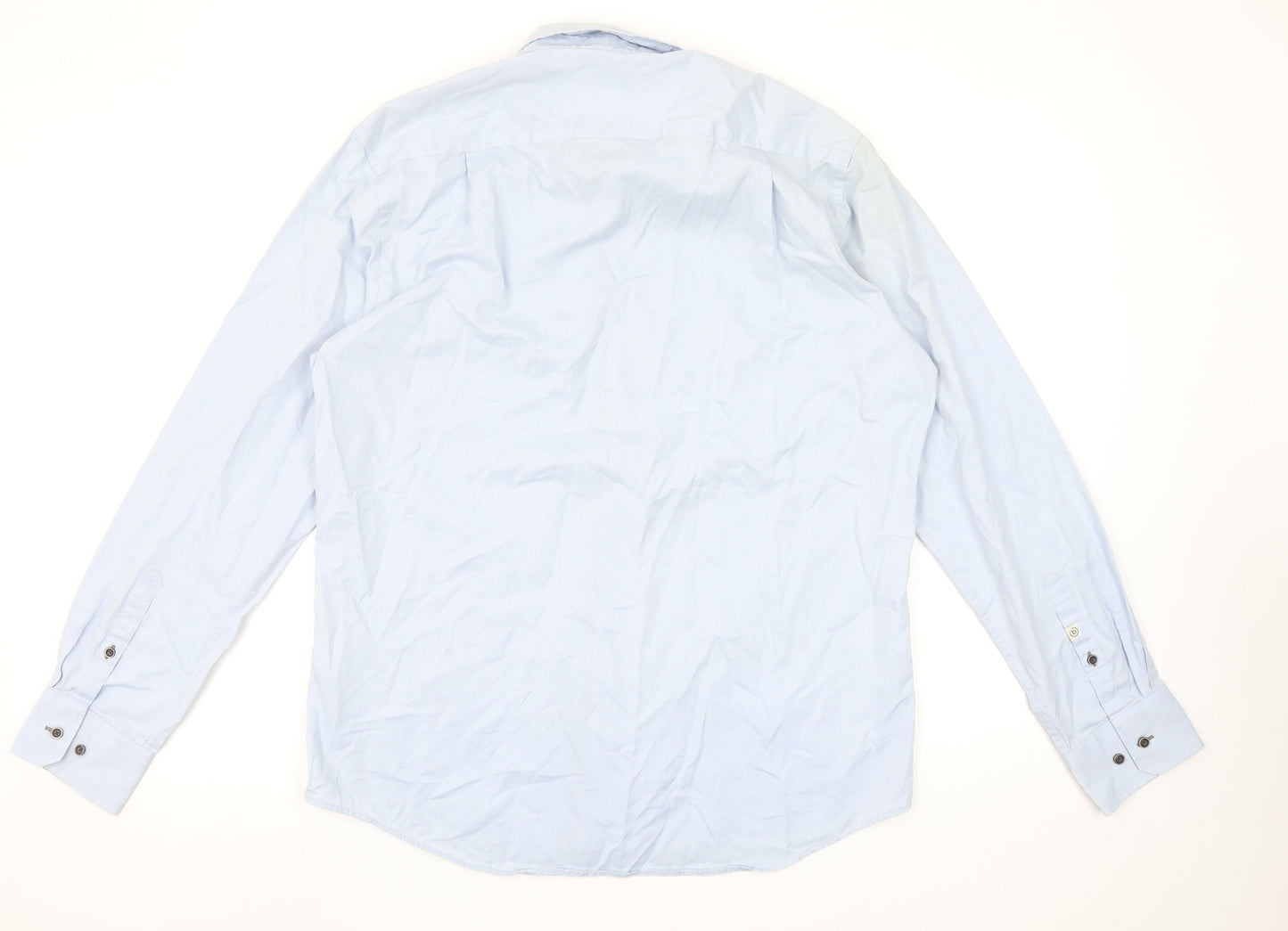 Bugatti Men's Blue Cotton Easy Care Long Sleeve Button Up Shirt L 41in