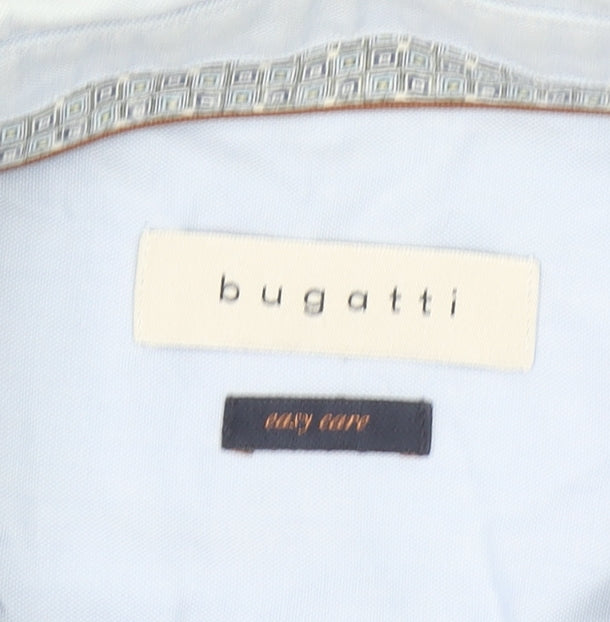 Bugatti Men's Blue Cotton Easy Care Long Sleeve Button Up Shirt L 41in