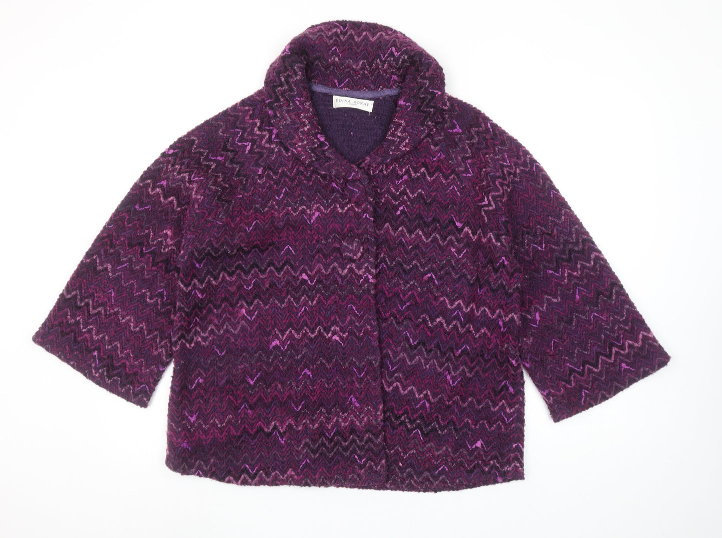 Edina Ronay Women's Purple Knit Coatigan Size 22 Mid-Length Wool Blend