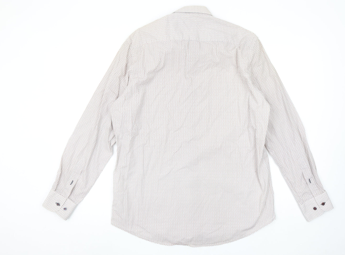 6th Sense Men's Beige Patterned Long Sleeve Cotton Button-Up Shirt L