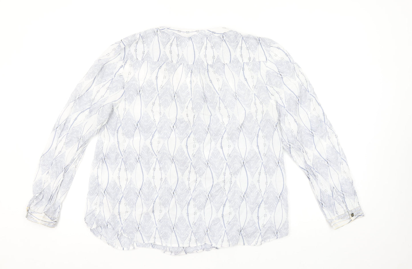 White Stuff Women's Blue Geometric Long Sleeve Tunic Blouse Size 12