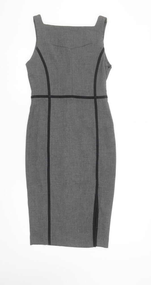 Zara Women Grey Sheath Dress XS Square Neck Sleeveless Workwear