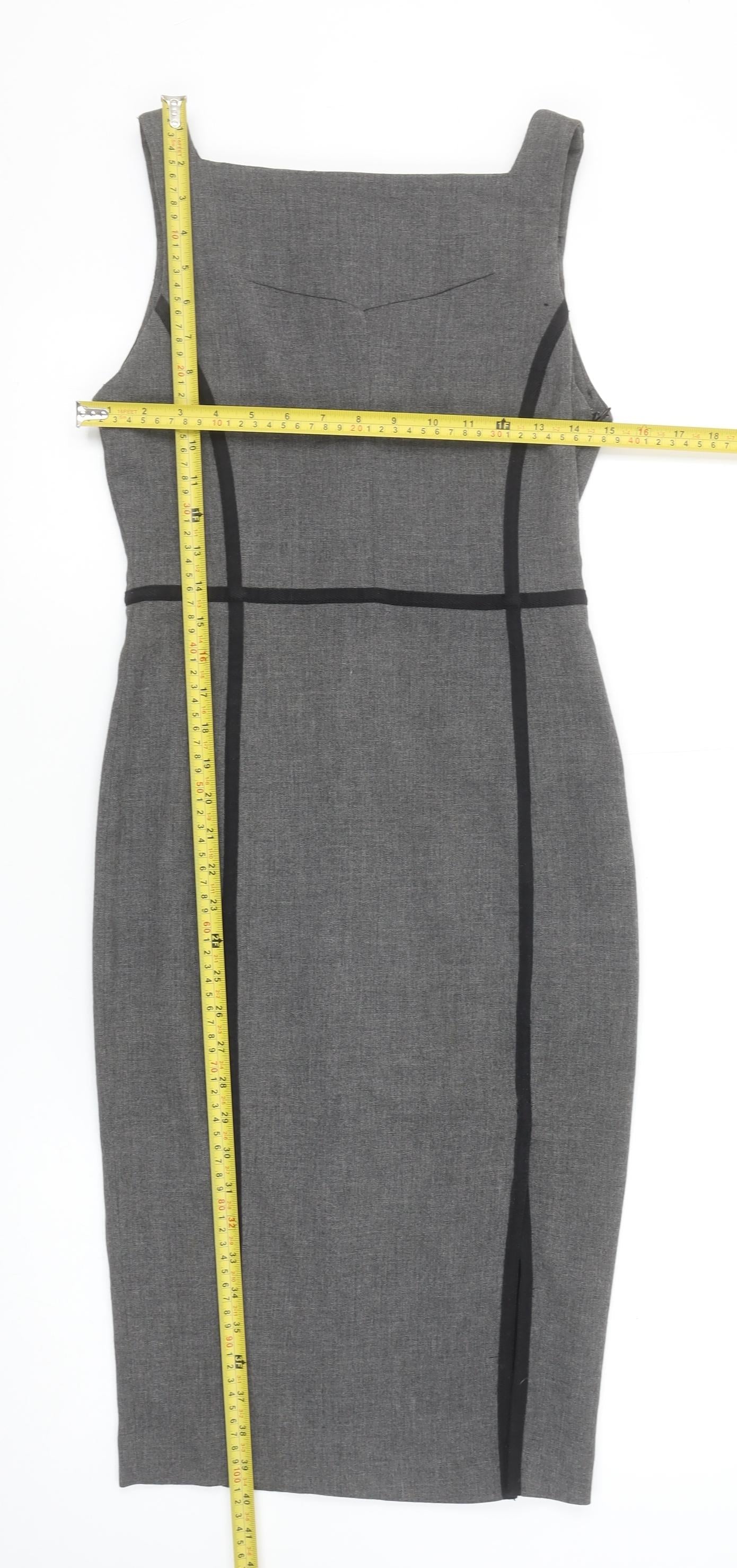 Zara Women Grey Sheath Dress XS Square Neck Sleeveless Workwear