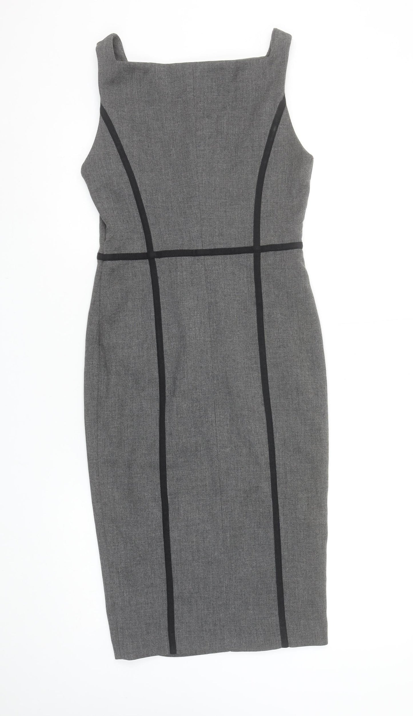 Zara Women Grey Sheath Dress XS Square Neck Sleeveless Workwear
