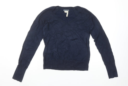 Esprit Women's Blue V-Neck Cotton Jumper Size M
