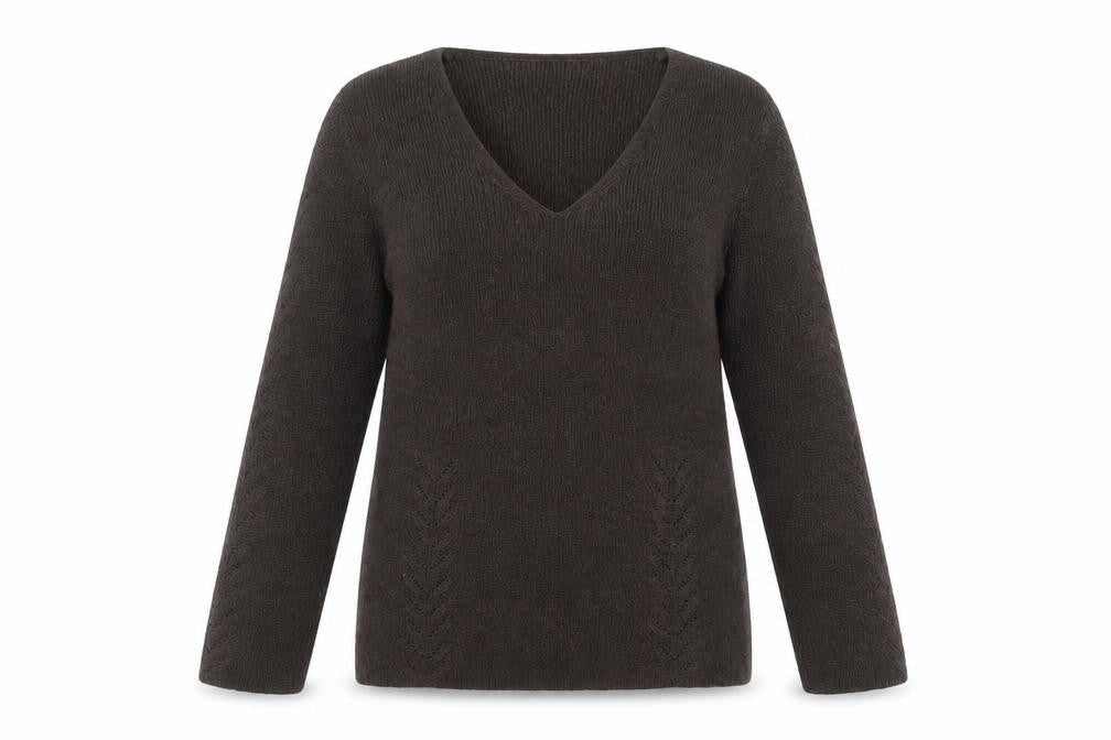 Viyella Women Brown V-Neck Long Sleeve Knit Pullover Jumper M