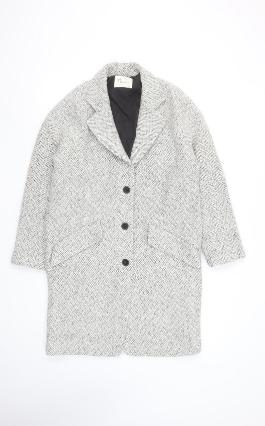 Shy Spring Womens Grey Herringbone Wool Blend Long Overcoat Size 8