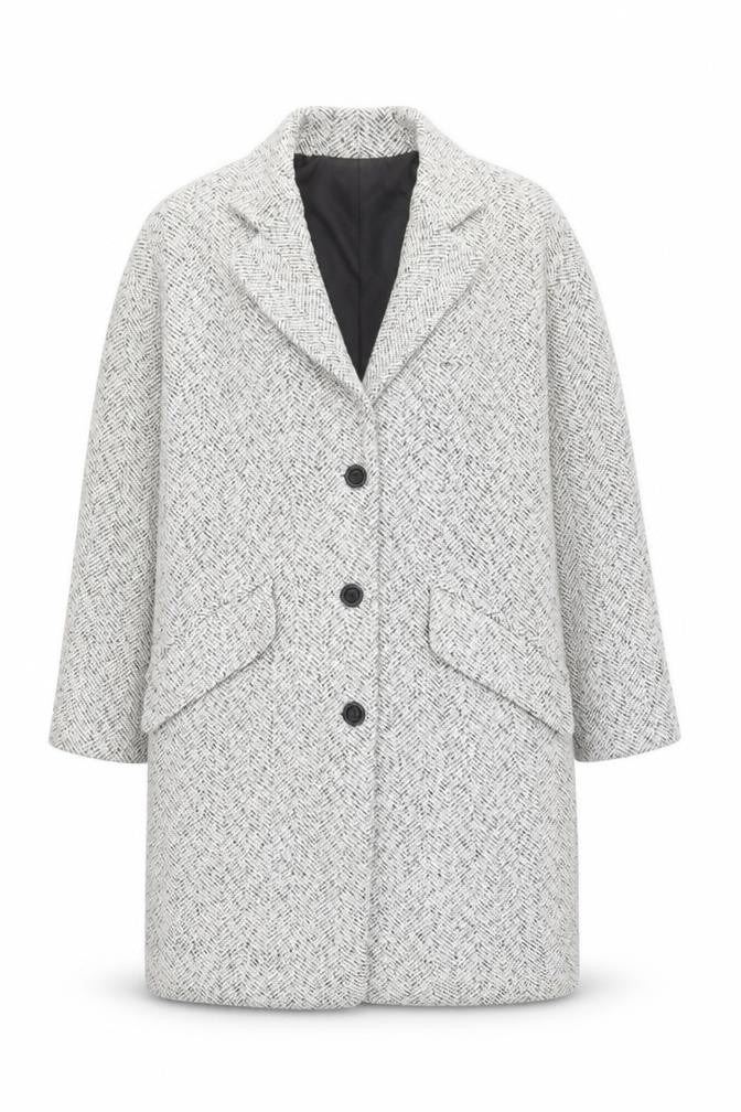 Shy Spring Womens Grey Herringbone Wool Blend Long Overcoat Size 8