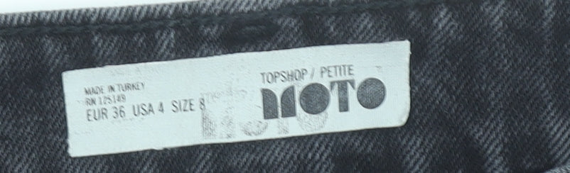 Topshop Women Black Embroidered Floral Mini Denim Skirt Size 8 Petite