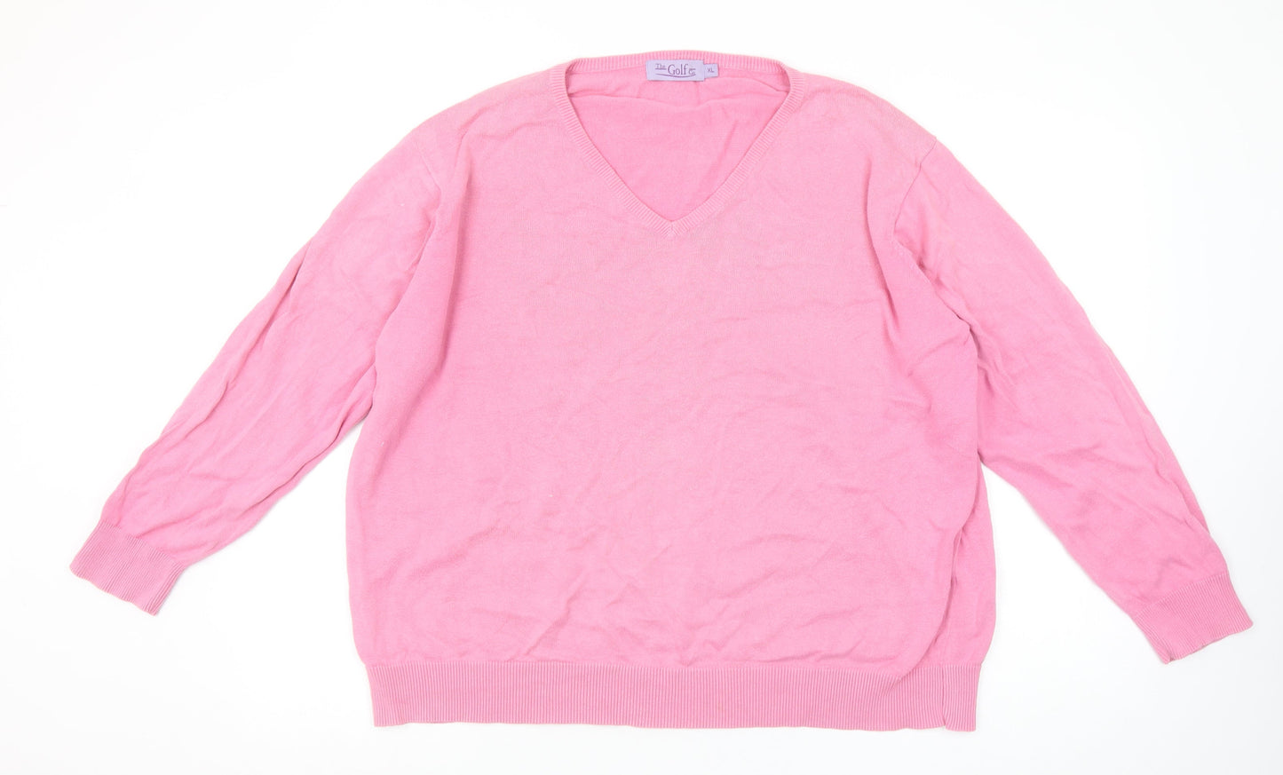The Golf Co Women Pink V-Neck Cotton Jumper XL Lightweight Knitwear